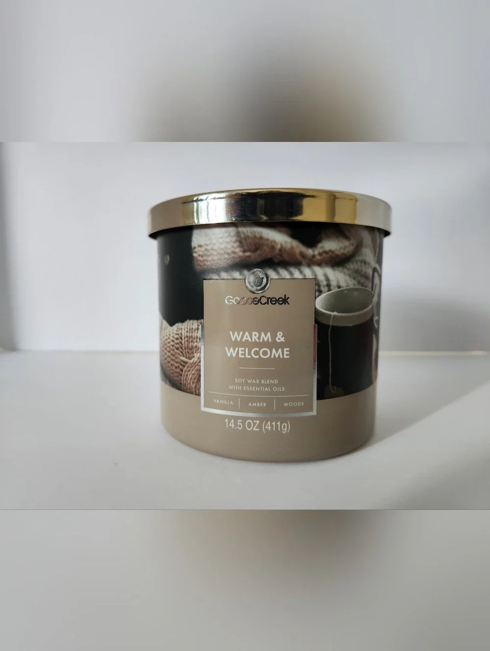 Goose Creek Warm & Welcome Vanilla Amber Woods Scented 3 Wick Candle